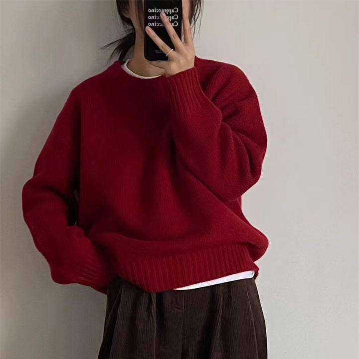 Pull surdimensionné et confortable pour femmes avec encolure ronde et texture de tricot familière Chic & Stil