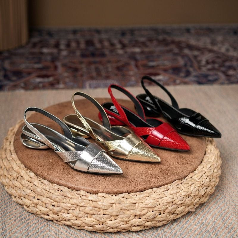 Women Elegant Slingback Heels with Chic Metallic Accents Lune London