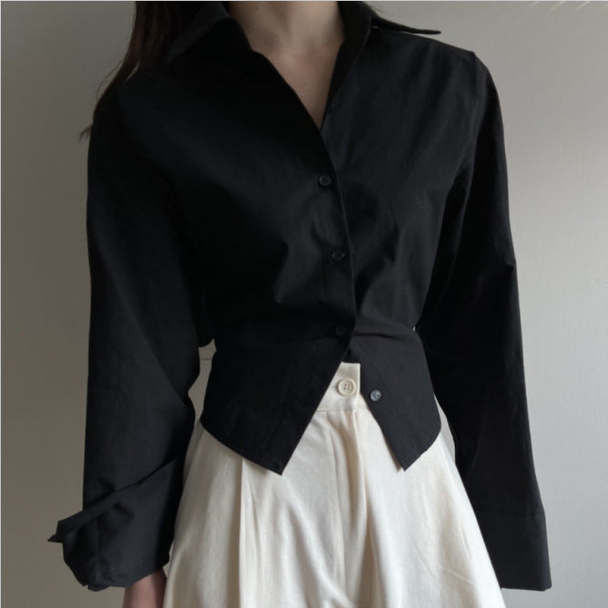 Ladies Elegant cotton blouse with asymmetrical cut and long sleeves Lune London