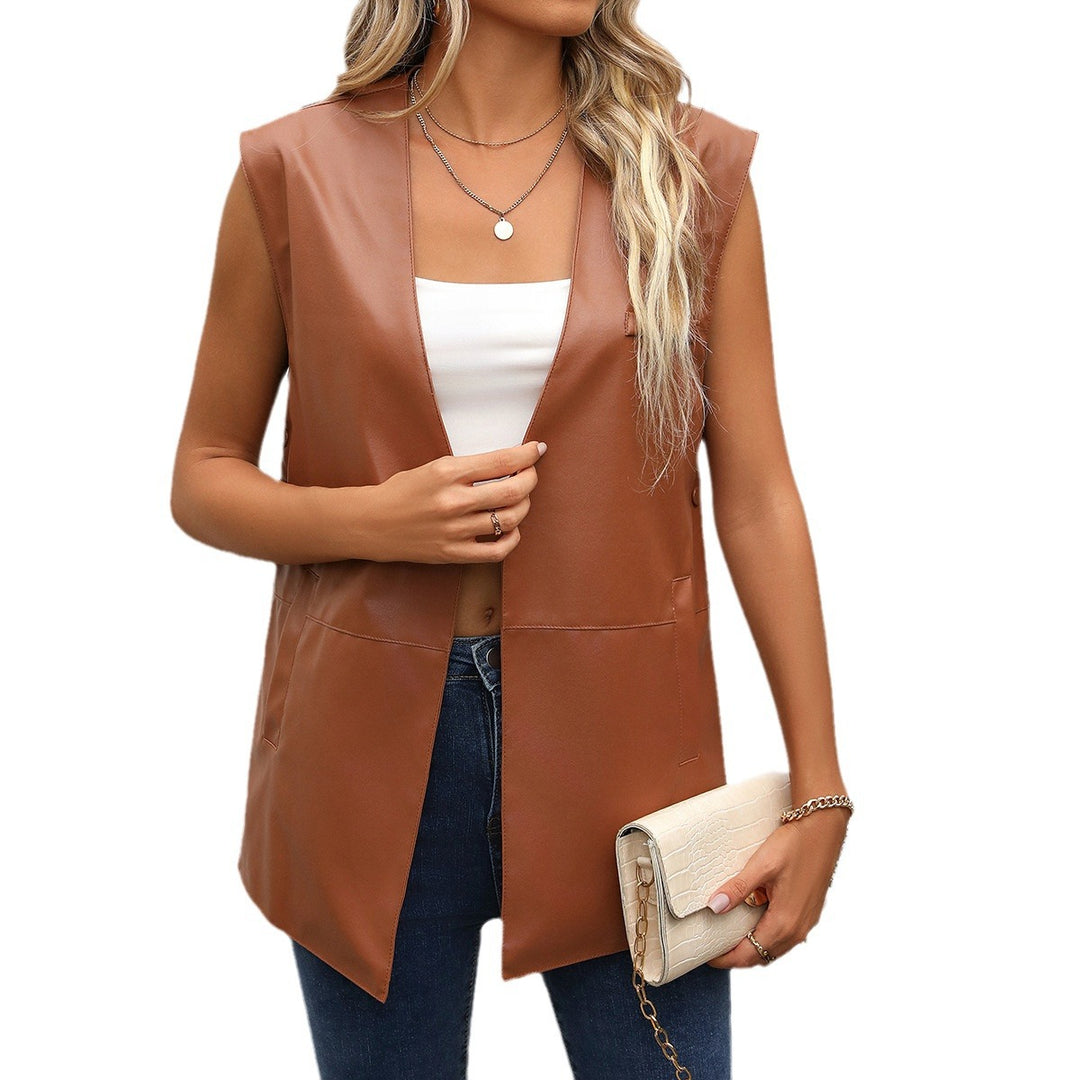 Ladies Long-Style Vests Fashionable in Faux Leather Lune London