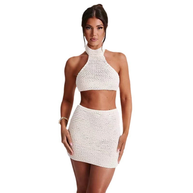 Crochet set for women with crop top and short skirt Lune London