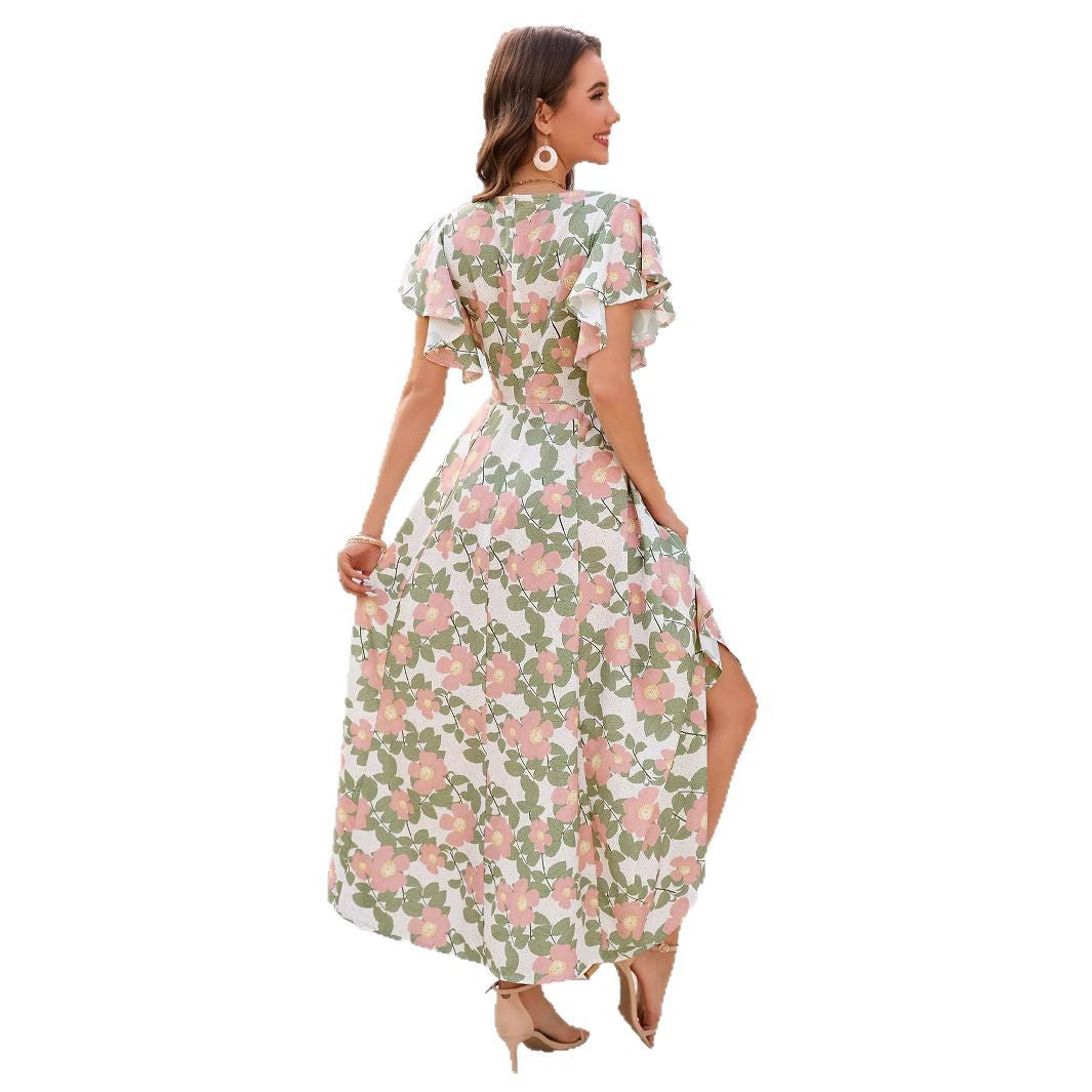 Lune London Floral Print Maxi Dress for Women with Wavy Sleeves