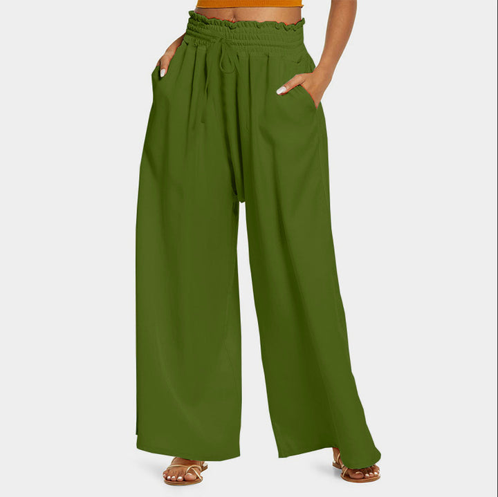 Wide palazzo pants for women with elastic waistband and practical pockets Lune London