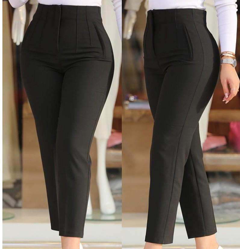 Women's High-Waisted Slim-Fit Trousers with Integrated Pleats Lune London