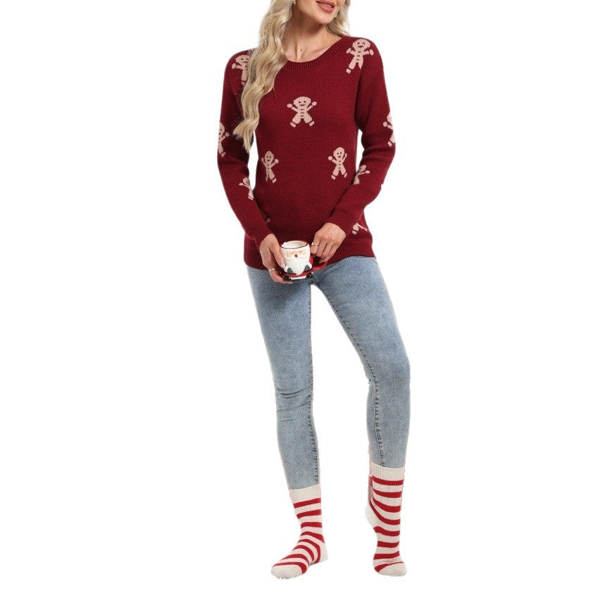 Pull en tricot féminin avec motif de pain d'épice festif et coupe ample Chic & Stil