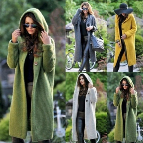 Women long knitted cardigan with hood Lune London