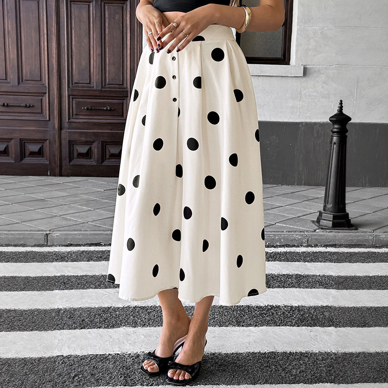 Lune London Women's A-line Midi Polka Dot Skirt with Adjustable Waist