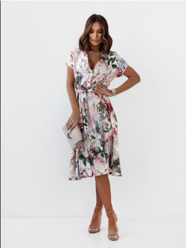 Women Chic and Stylish Floral Midi Wrap Dress
