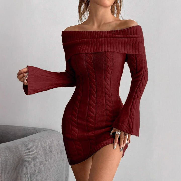 Women's Fitted Knitted Dress with Wide Neckline Lune London
