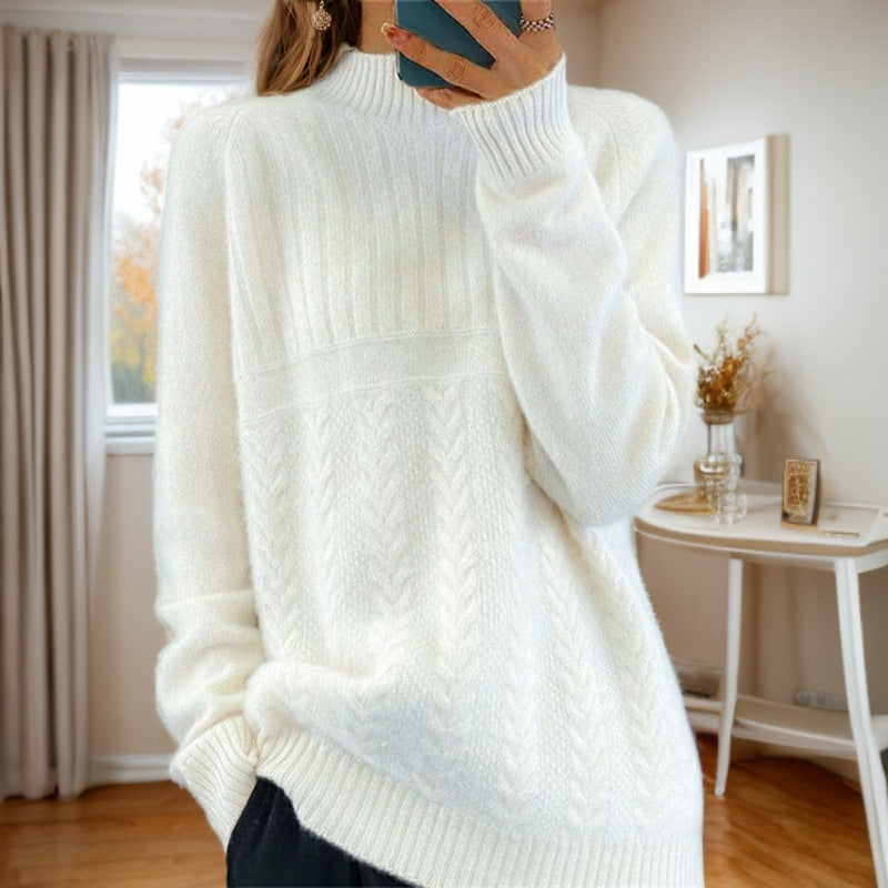 Knitted sweater for women with creative twisted pattern and high collar Lune London