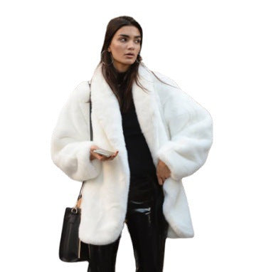 Ladies Oversized Faux Fur Raincoat with Voluminous Sleeves Lune London