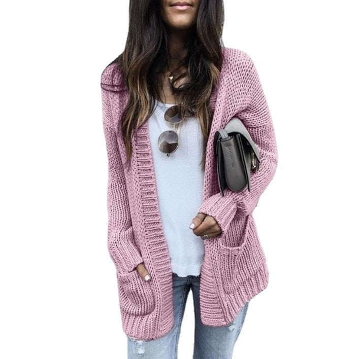 Ladies large knit jacket with practical pockets and casual cut Lune London