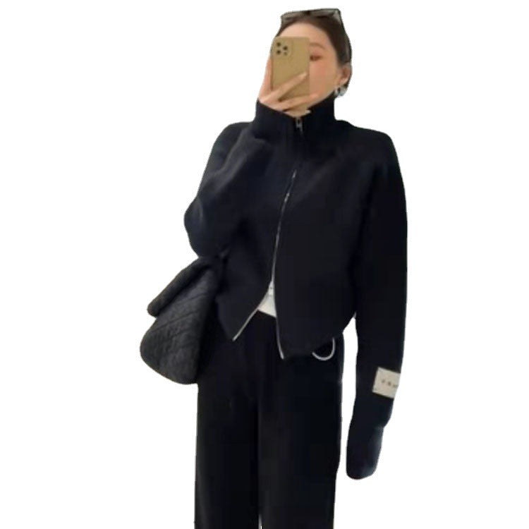 Knitted jacket for women with high-quality zipper and stand-up collar Lune London