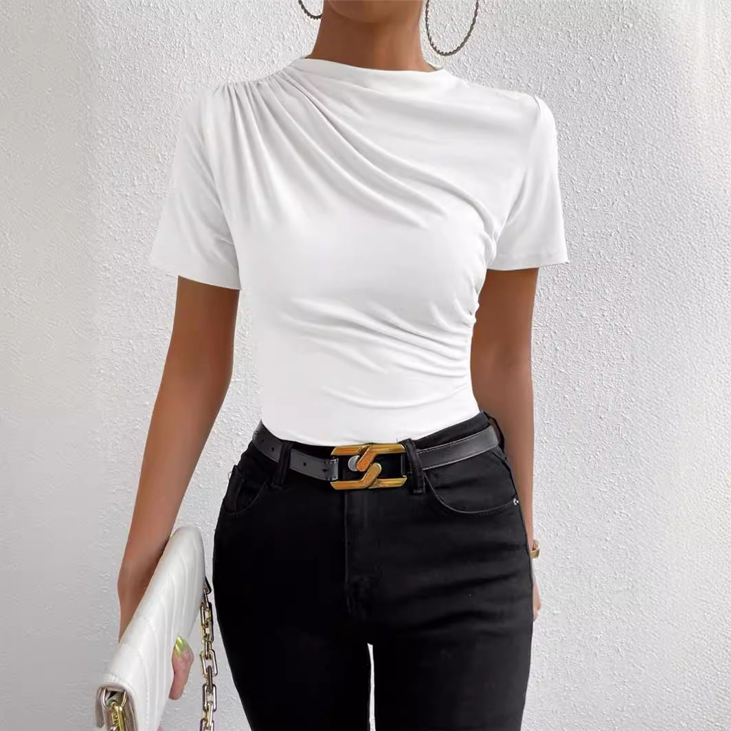 Basic T-shirt for women with asymmetrical gathers Lune London