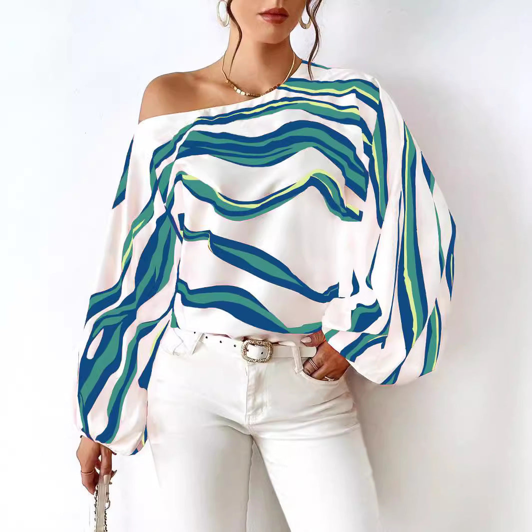 Lune London off-shoulder satin blouse for women with puff sleeves