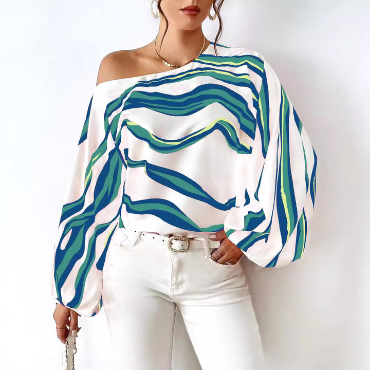 Lune London off-shoulder satin blouse for women with puff sleeves