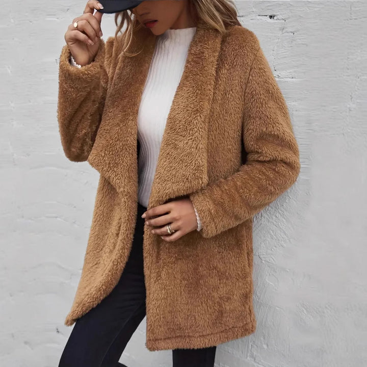 Ladies Plush Oversized Coat with Open Cut Lune London