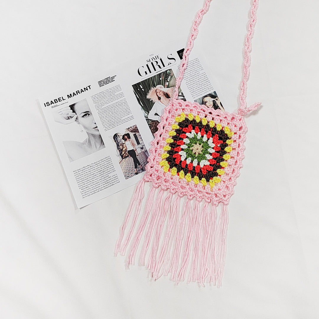Lune London crochet pom pom shoulder bag for women