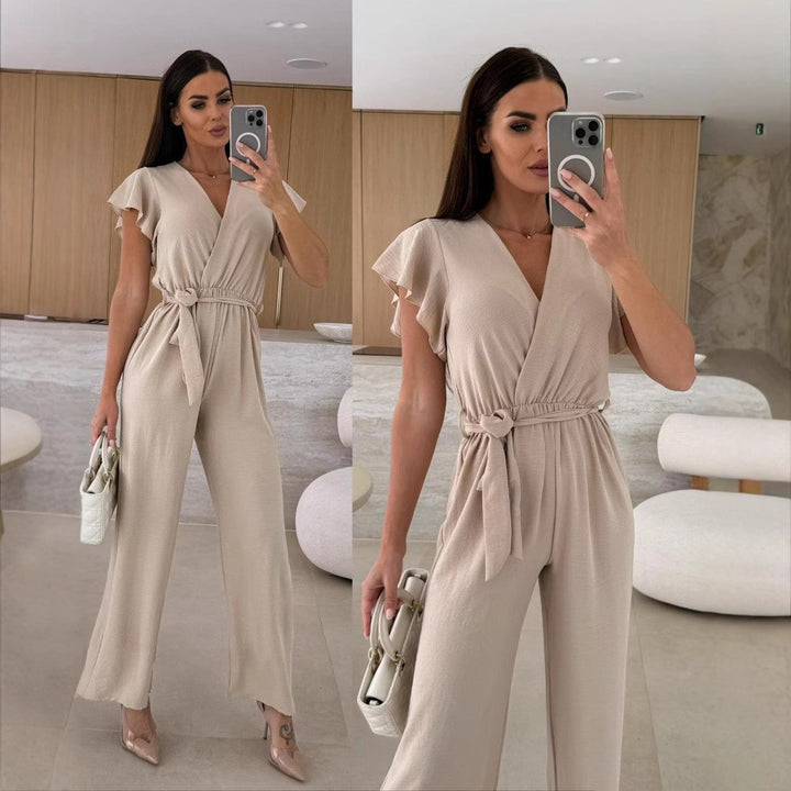 Ladies chic and stylish jumpsuit with flowing ruffles
