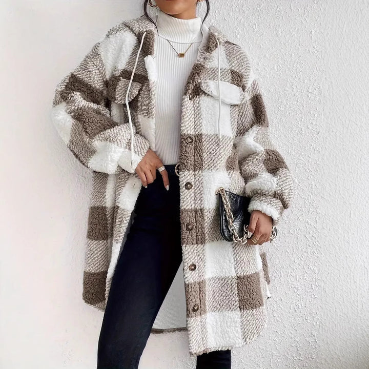 Plaid plush jacket for women in oversized style with button closure Lune London