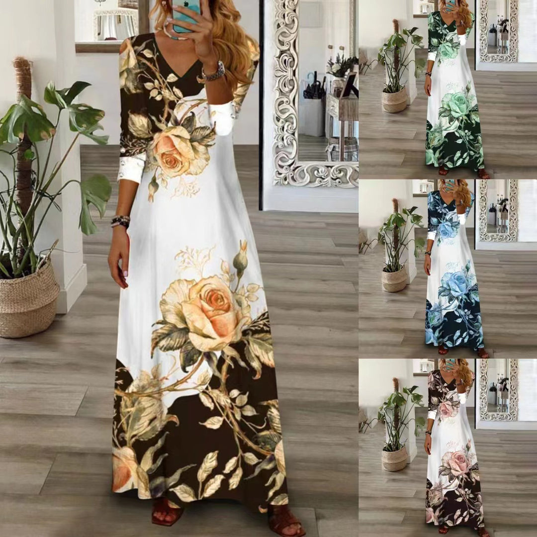 Maxi dress for women with floral design and V-neck Lune London