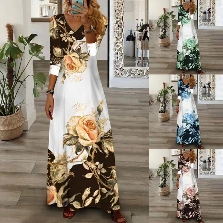 Maxi dress for women with floral design and V-neck Lune London