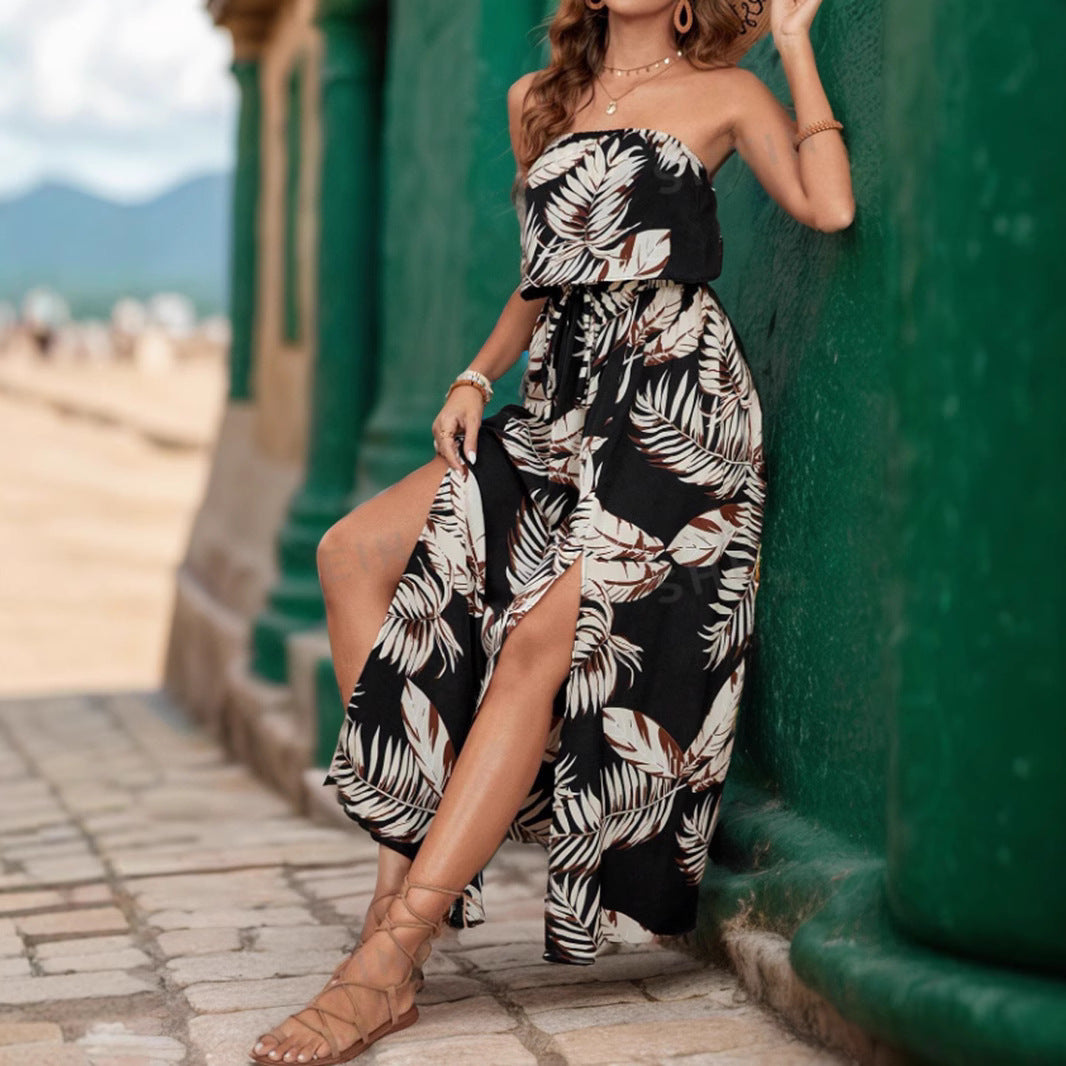 Maxi strapless dress for women with high slit detail Lune London