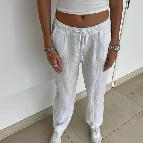Loose linen pants for women with elastic waistband and side pockets Lune London