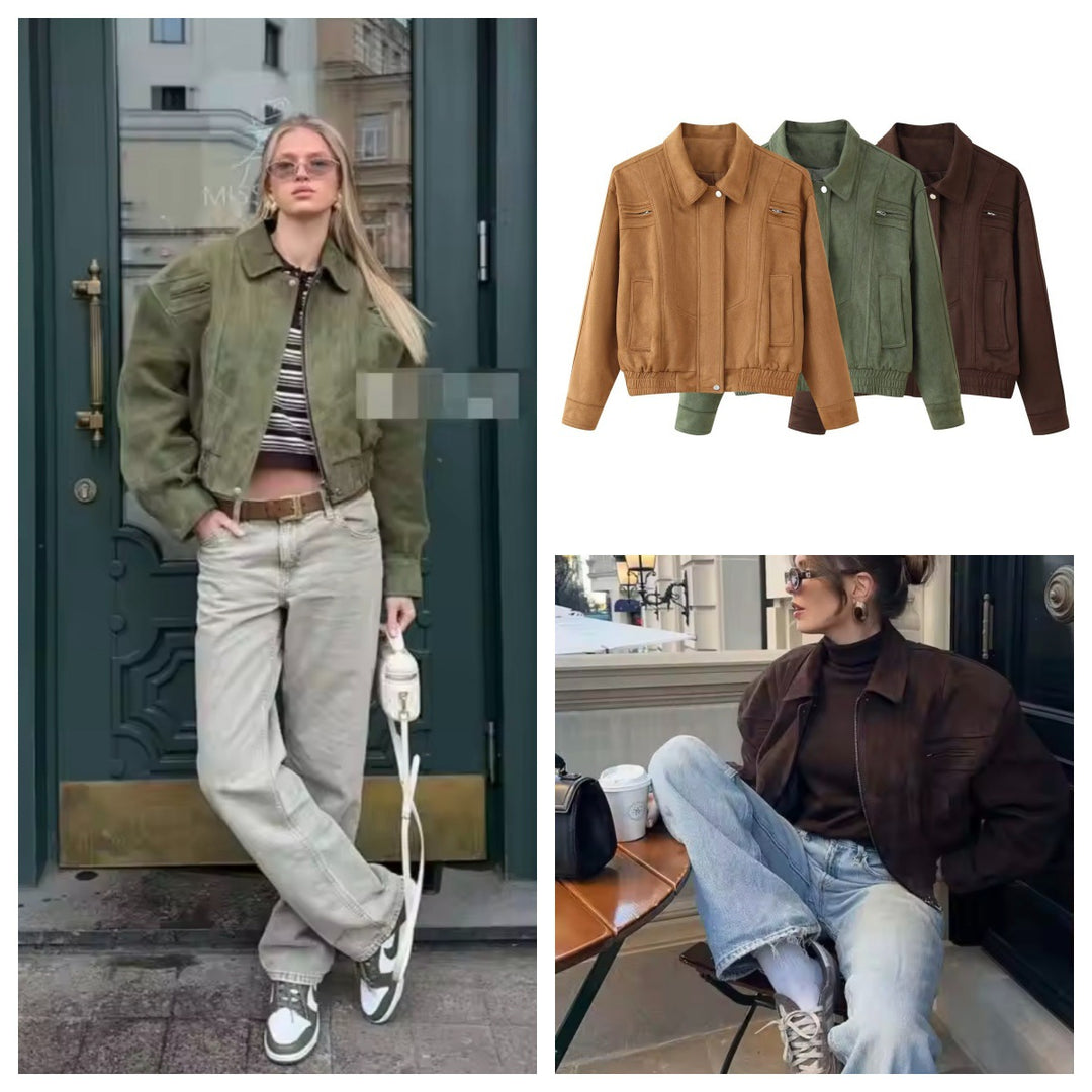 Elegant suede jacket for women with practical pockets Lune London