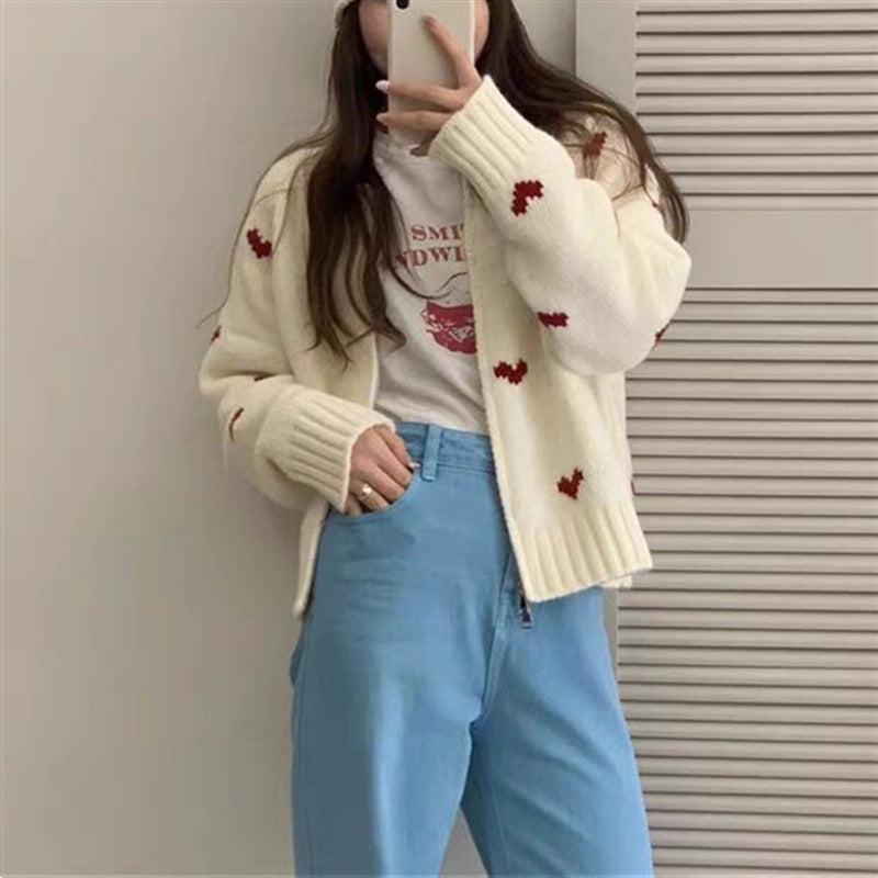 Knit jacket for women with heart-shaped pattern and relaxed fit Lune London