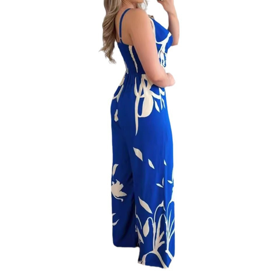 Ladies Elegant Jumpsuit with elegant wrap design and chic floral pattern