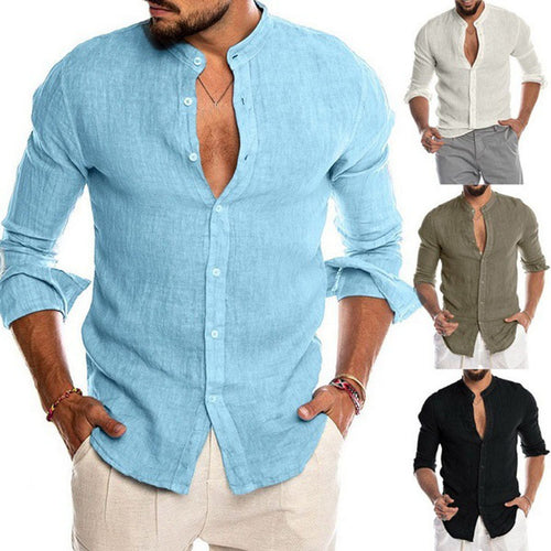 Linen shirt for men with a modern Henley collar and a Lune London structure