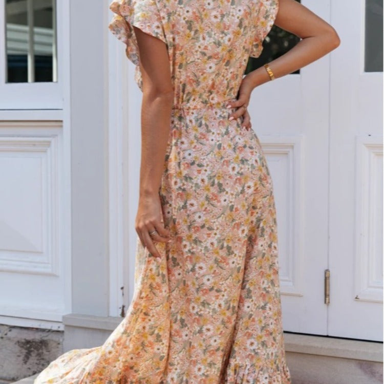 Robe maxi femme avec un délicat imprimé floral et des détails en volants Chic & Stil