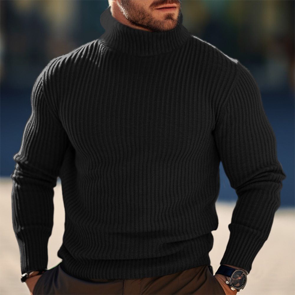 Men's Elegant Turtleneck Sweater with Textured Rib Pattern Lune London