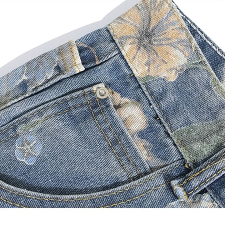 Jean femme à coupe large avec motifs floraux Chic & Stil