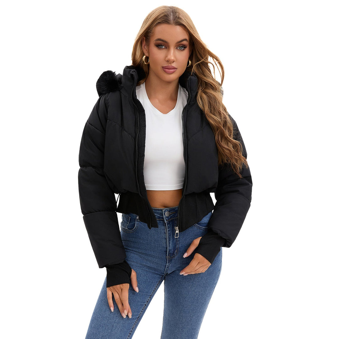 Women's Cropped Down Jacket with Removable Hood and Faux Fur Trim Lune London
