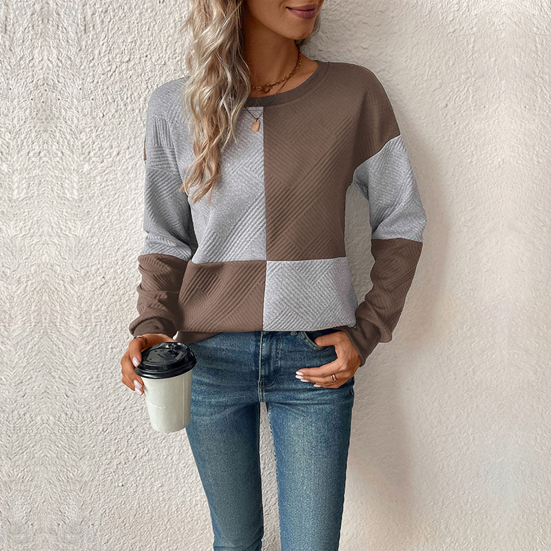 Sweat-shirt féminin à la mode avec design à rayures bloc et col rond Chic & Stil