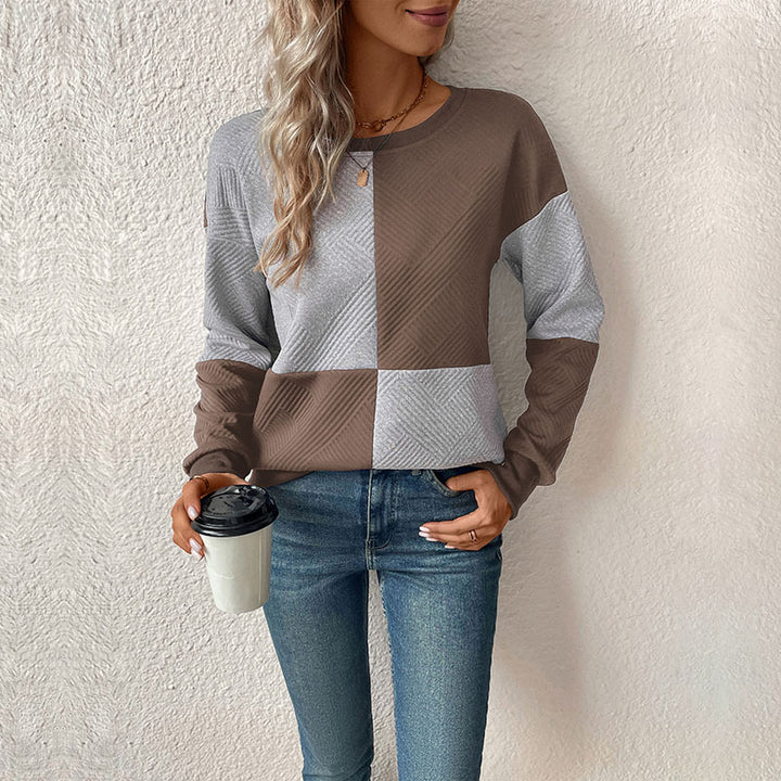 Sweat-shirt féminin à la mode avec design à rayures bloc et col rond Chic & Stil