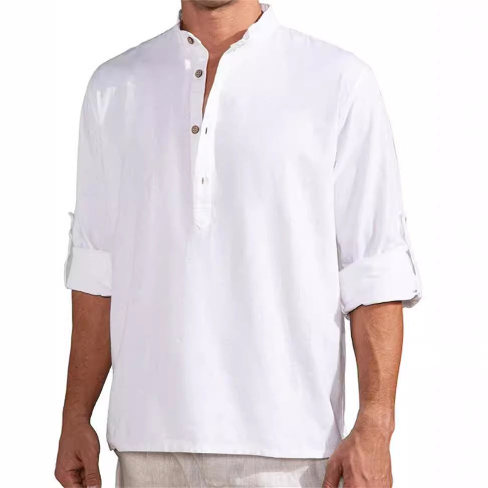 Linen shirt for men with a high collar and practical button details Lune London