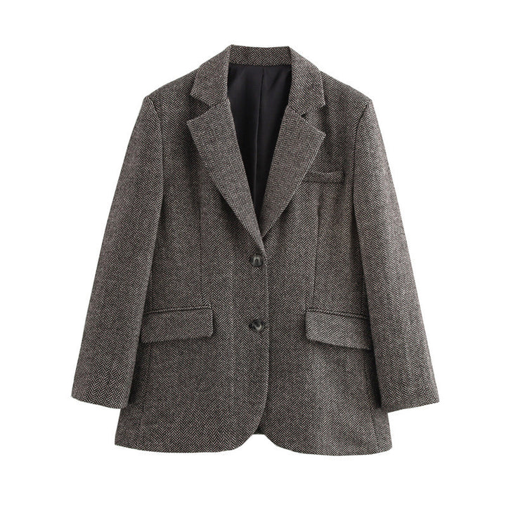 Elegant blazer jacket for women with textured herringbone pattern Lune London