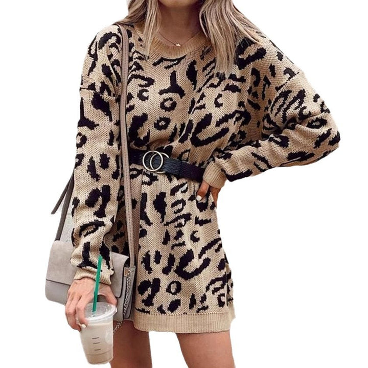 Robe en tricot surdimensionnée pour femmes avec motif animal et ceinture à la mode Chic & Stil