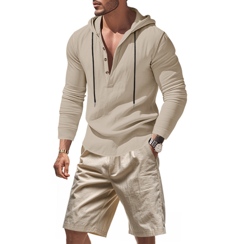 Men's casual hoodie t-shirt with a modern button design and comfortable shorts Lune London