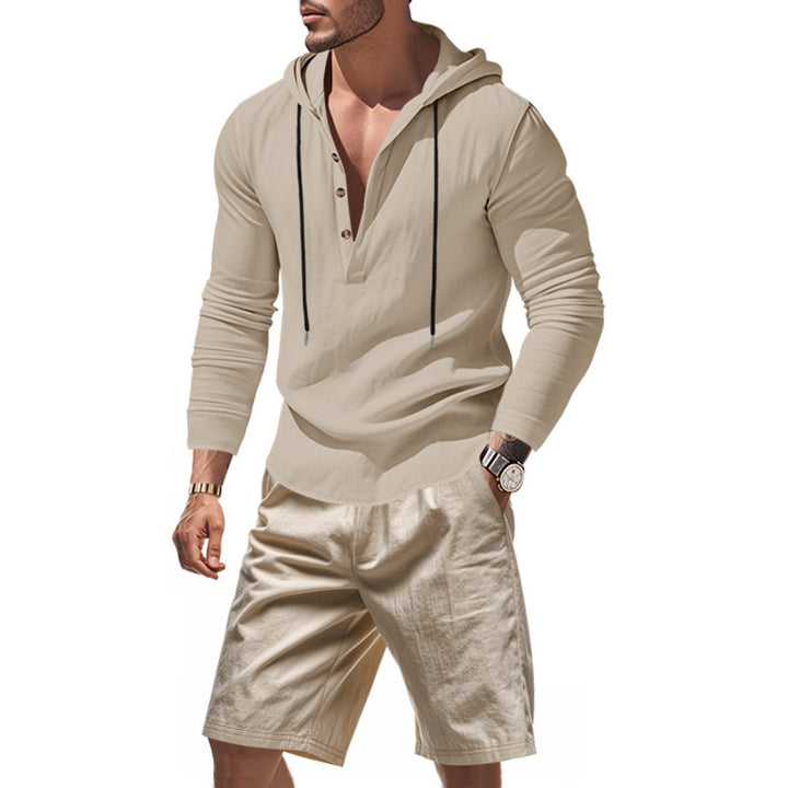 Men's casual hoodie t-shirt with a modern button design and comfortable shorts Lune London