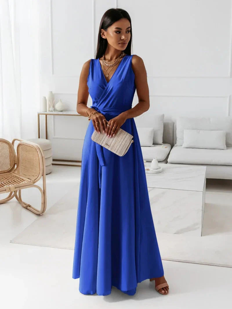 Lune London | Women Solid Color V-Neck Long Dress
