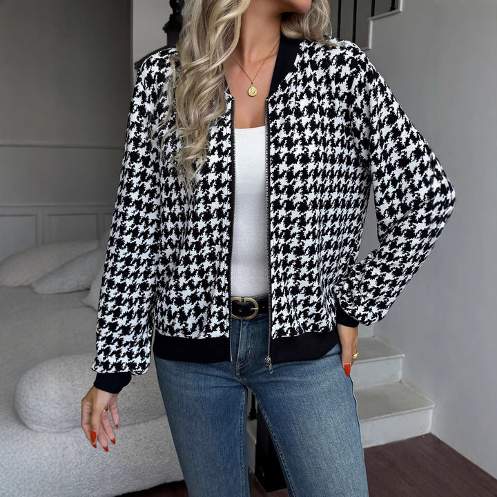 Lune London classic houndstooth pattern women's fashionable bomber jacket