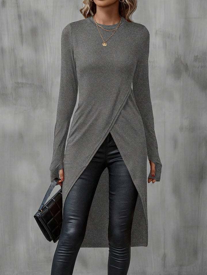 Robe portefeuille pour femmes avec manches longues et coupe asymétrique Chic & Stil