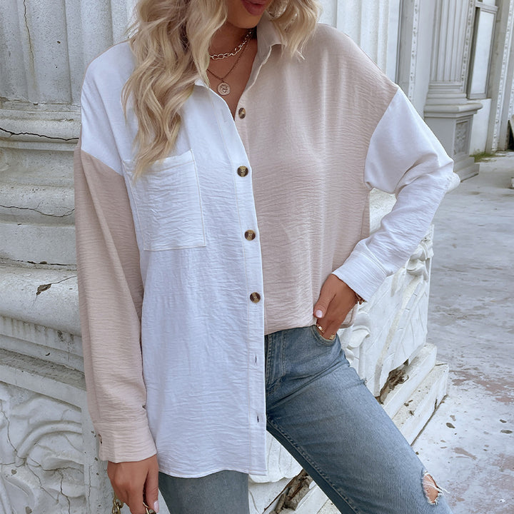 Chemise blouse oversize pour femmes avec deux designs de couleur et détails de boutons à la mode Chic & Stil