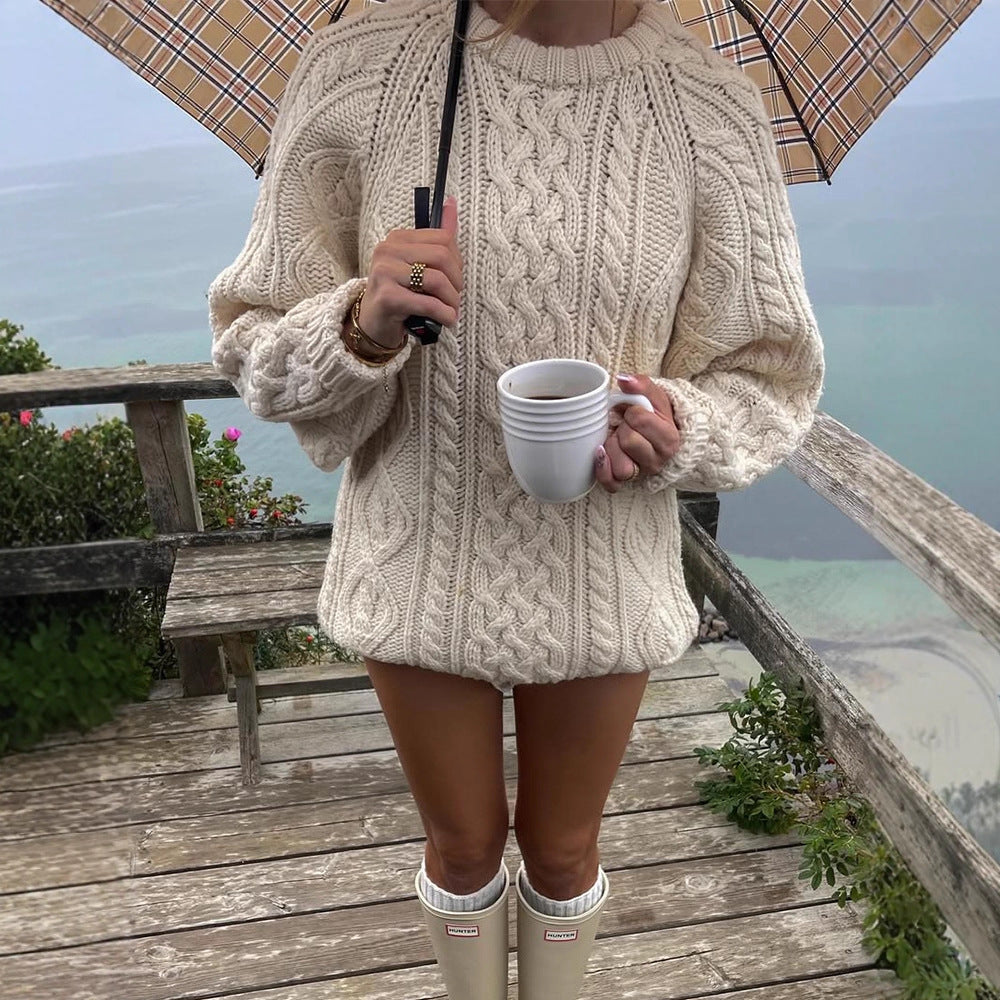 Knitted sweater for ladies with embossed pattern and wide sleeves Lune London