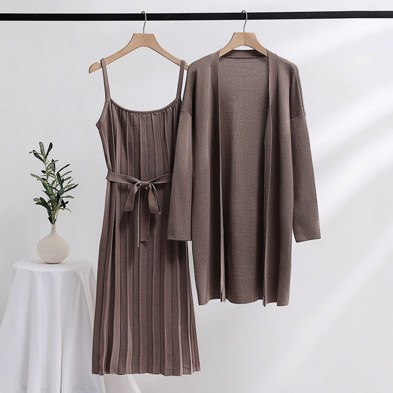 Elegant and casual knitted dress for women with matching cardigan Lune London