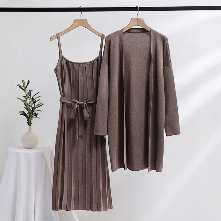 Elegant and casual knitted dress for women with matching cardigan Lune London